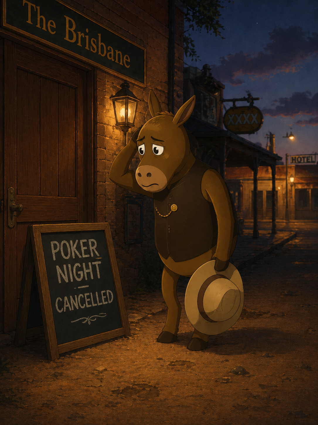 Donk at a closed pub door